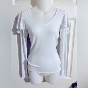Free people white thermal ribbed ruffled Fluttered shirt top blouse Small / S